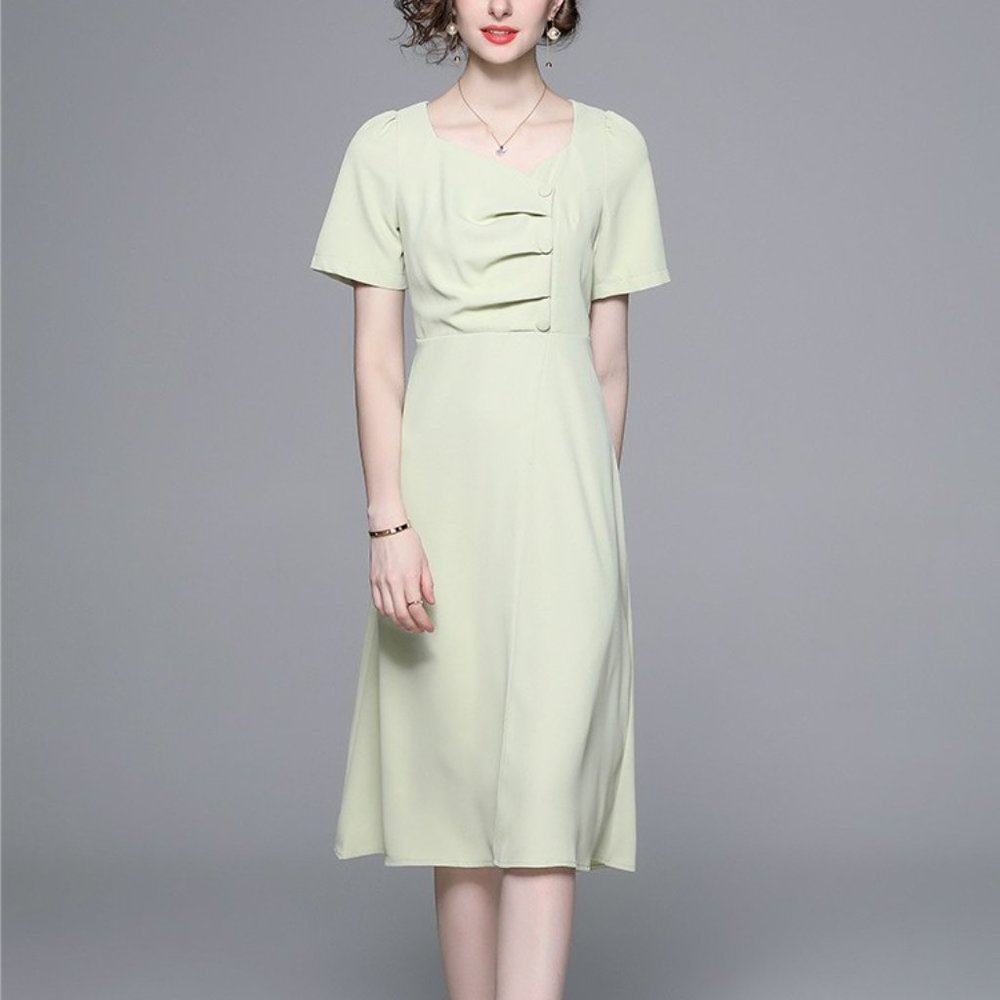 Simple and gentle style French waist short-sleeved dress - Picture 4 of 6